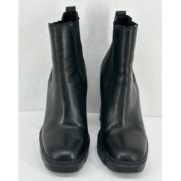Steve Madden Women Revised Black Leather Platform Heeled Chelsea Boots 6.5M - Picture 3 of 9